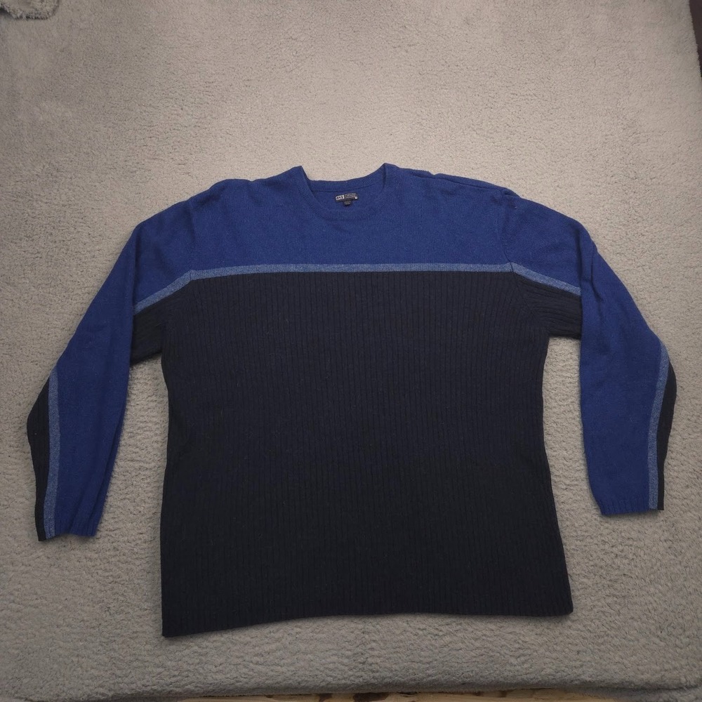 BKE Wool Blend Sweater Men XXL Blue Navy Colorblock Crewneck Knit Pullover